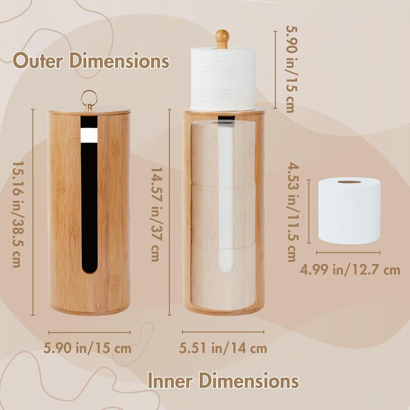 GOBAM Bamboo Toilet Paper Storage with Dual-Use Lid, Freestanding Bathroom Tissue Organizer with Viewing Slot, Built-In Handle, Anti-Slip Base, Compact Toilet Paper Holder Stand for up to 3 Mega Rolls - Image 3